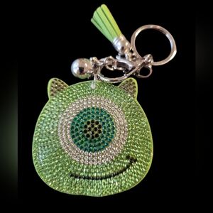 Green Rhinestone Monster Bag Charm Keychain